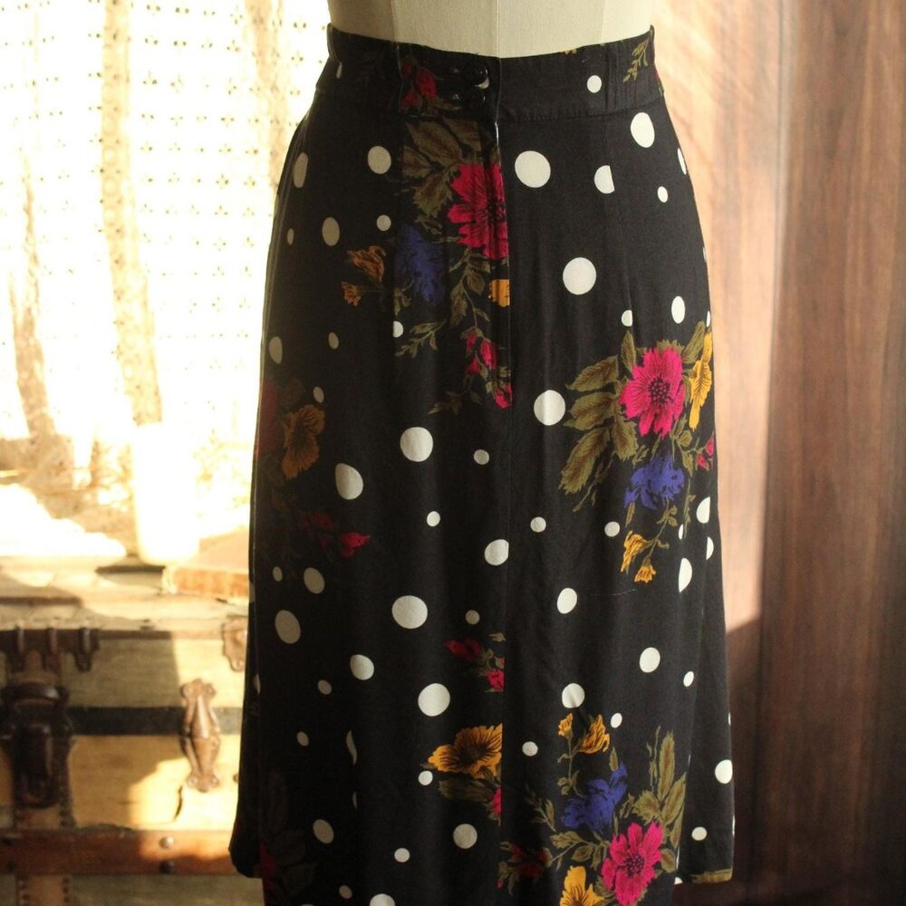 Vintage 1980s 1990s Skirt, Norton McNaughton Petites Polka Dot and Floral - Picture 11 of 12